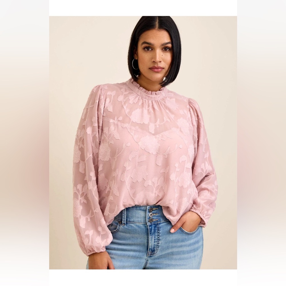 TORRID Chiffon Clip Floral Bubble Hem Blouse